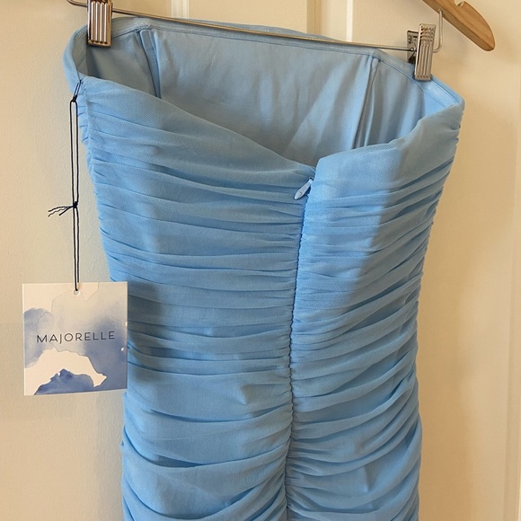 Majorelle Revolve White Strapless Ruched Asymetrical Ursula Dress Sz Medium Blue - Picture 6 of 8